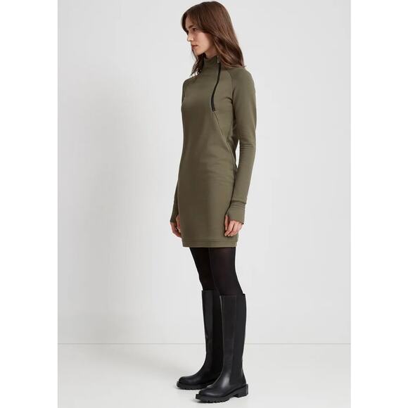 Marcella NYC Alani Olive Sweatshirt Dress Small Funnel Neck Zip Pullover Mini - Picture 6 of 16